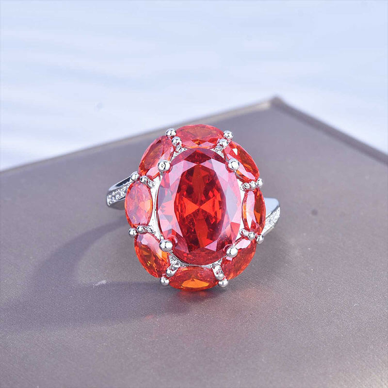 Luxury Imitation Garnet Red Asscher Yellow Zircon High Carbon Diamond Open Ring Creative Egg-shaped Ring