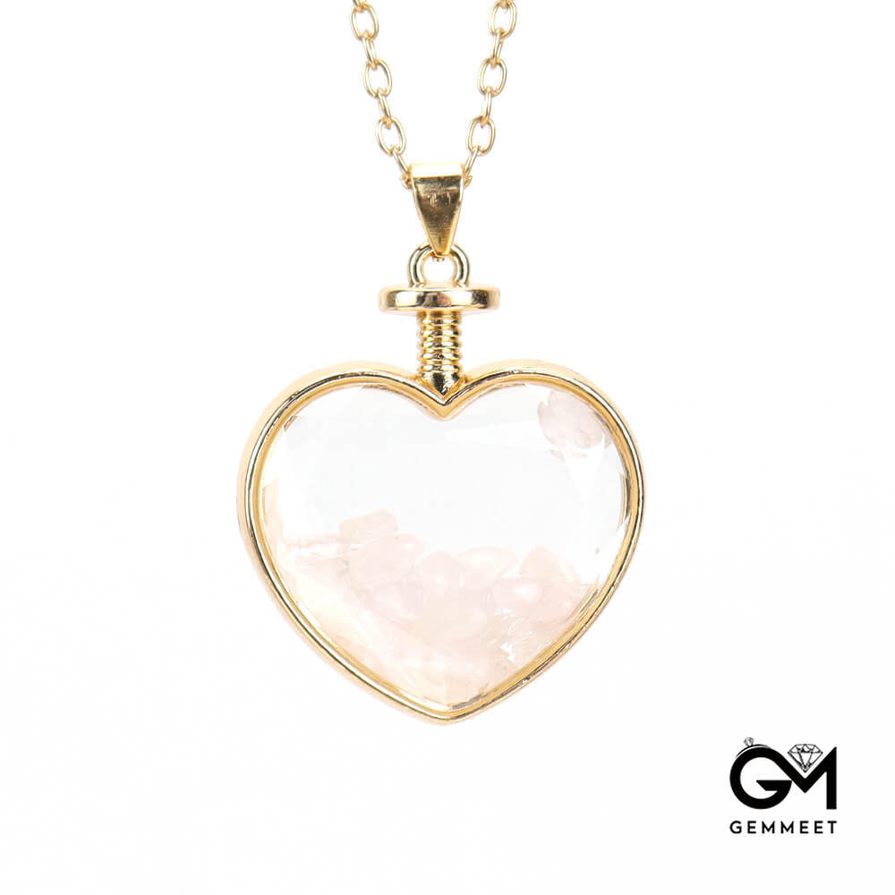 Crushed Stone Heart Glass Box Pendant Necklace