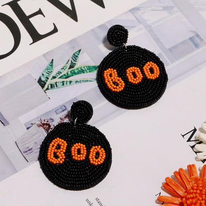 Halloween Handmade Rice Beads Round Letter BOO Funny Earrings