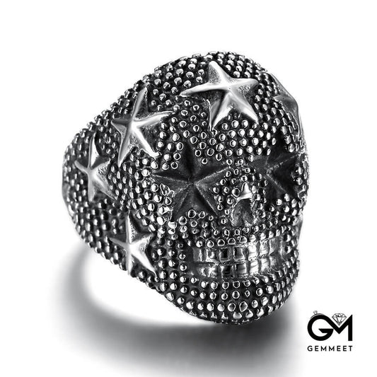 Titanium Steel American Flag Star Dotted Men's Ring