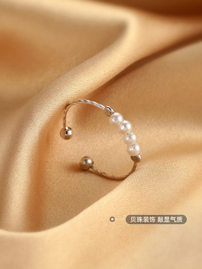 925 Sterling Silver Pearl Light Luxury Fashion Design Sense Ring