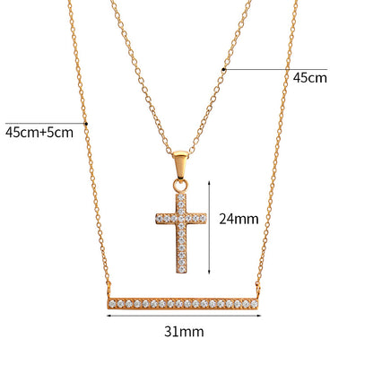 Gloden Cross Shape Full Stones Matching Necklace