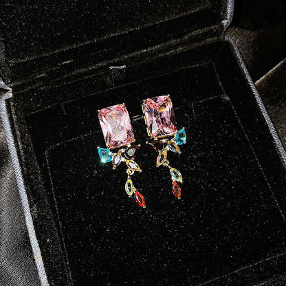 Geometric Irregular Zircon Earrings Color Stitching Square Marquise Diamond Earrings Noble Stud Earrings