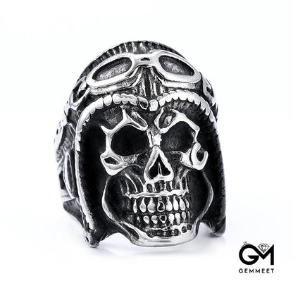 Men's Pilot Vintage Skull Motorcycle Ring