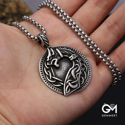 Viking Wolf Head Titanium Steel Necklace