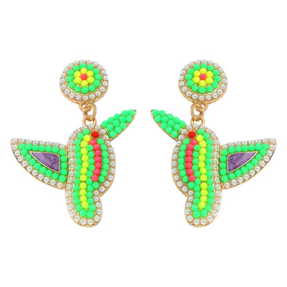 Halloween Colorful Rice Beads and Zircon Design Bird Earrings