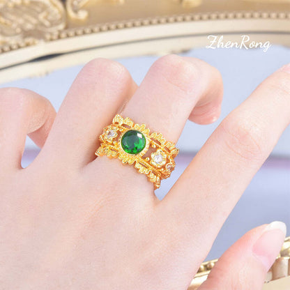 Lace Emerald Ring Textured Gold Emerald Zircon Ring