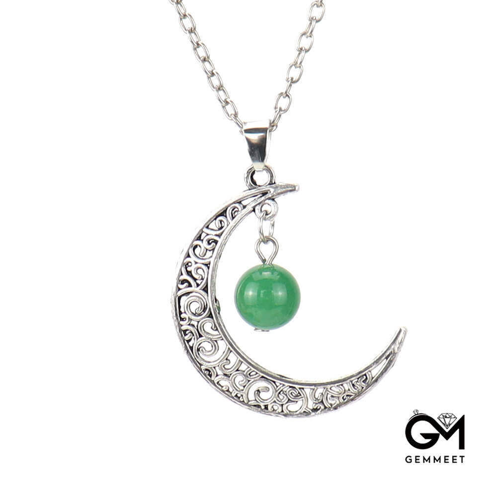 Hollow Moon Crystal Beads Pendant Necklace