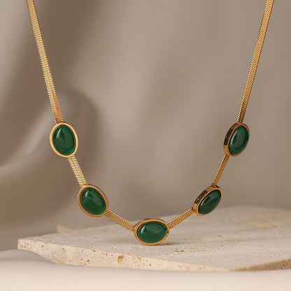 Oval Cut Green Stones Flake Chain Necklace