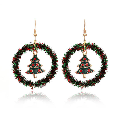 Christmas Earrings Handwoven Personality Christmas Tree Sika Deer Earrings Ornaments