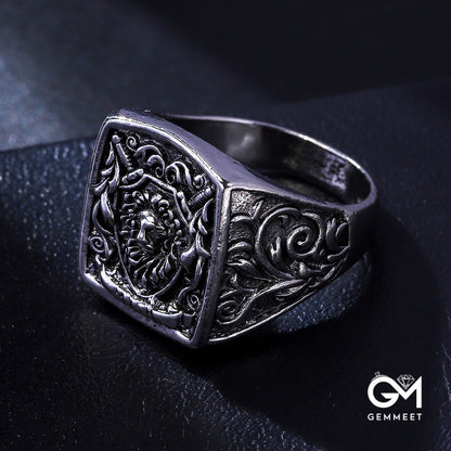 Retro Punk Lion Head Shield Knight Ring