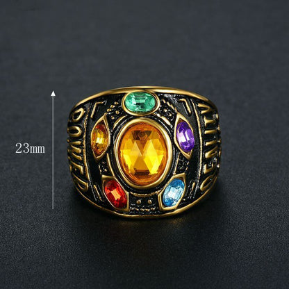 Hip Hop Anime Ring Titanium Steel Gold Plated Time Gemstone Men's Ring