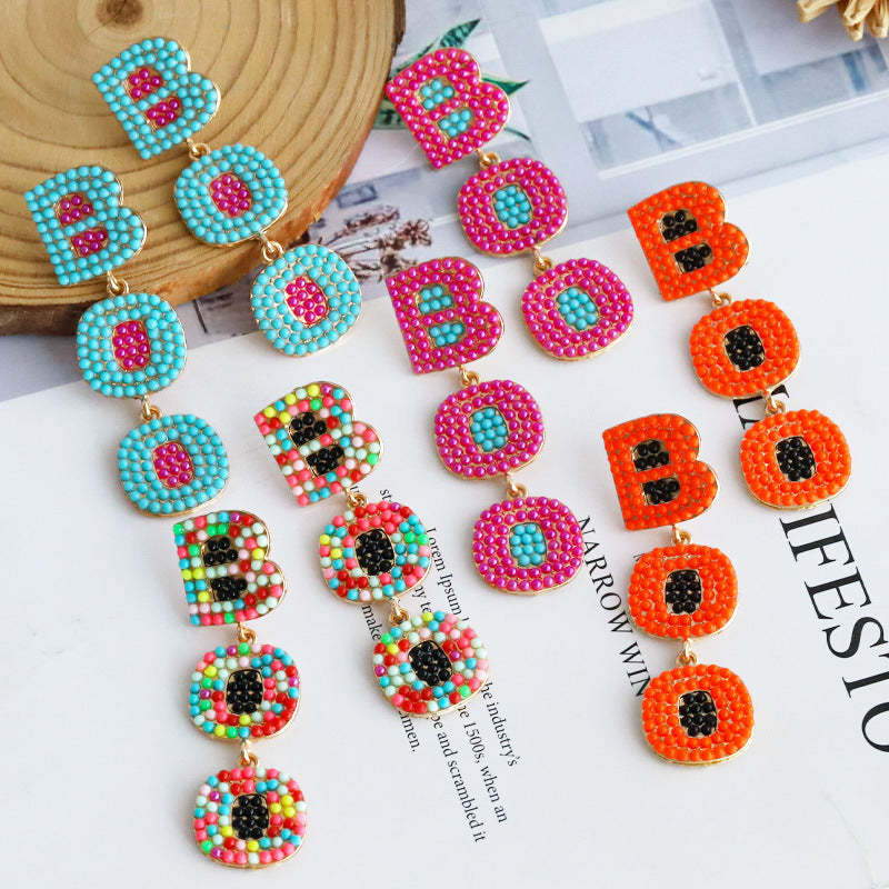 Halloween Creative Simple Letter Boo Scary Bead Earrings