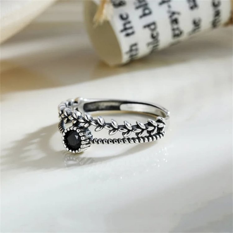 "Energy Healing" Black Onyx Leaf Ring