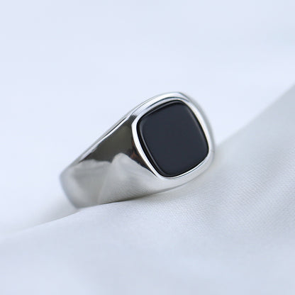 Square Artificial Stone Male Titanium Steel Ring