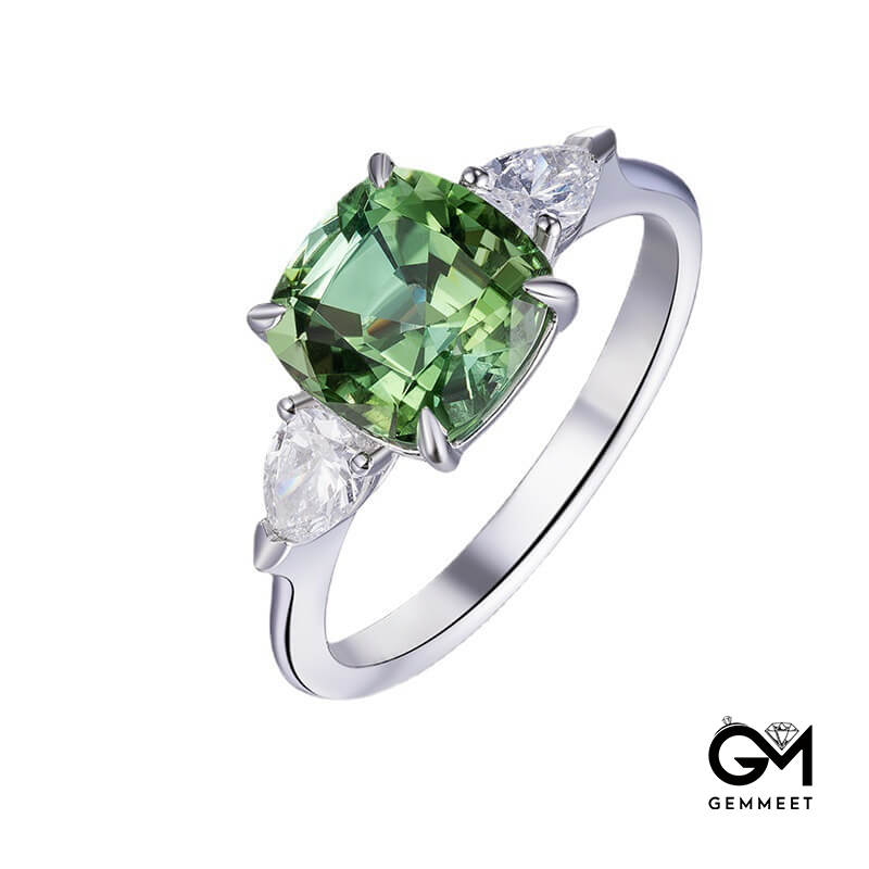 Green Tourmaline Square Diamond Temperament Beautiful Colorful Treasure Open Ring