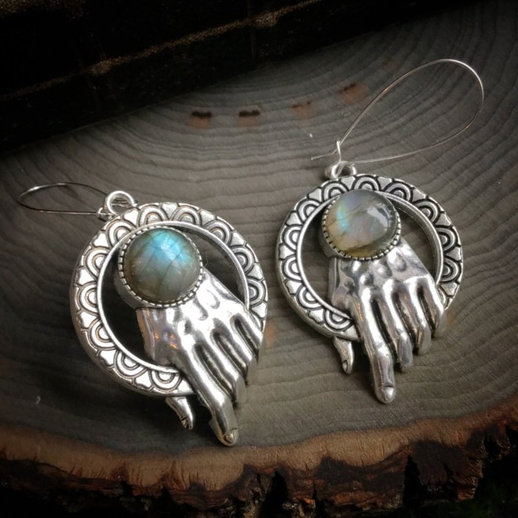 Labradorite Hand Design Earrings