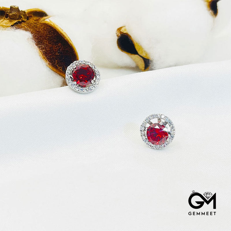 Ruby Gem Full Stones Circle White Gold Stud Earrings