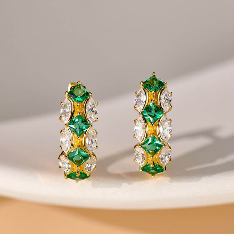 Marquise Diamond Green Spinel Stud Earrings Gold Delicate Earrings