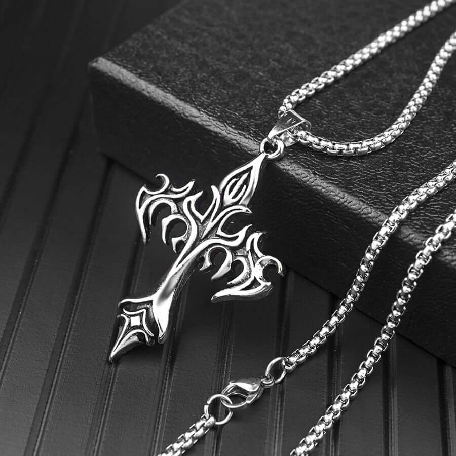 Men's Vintage Flame Cross Necklace