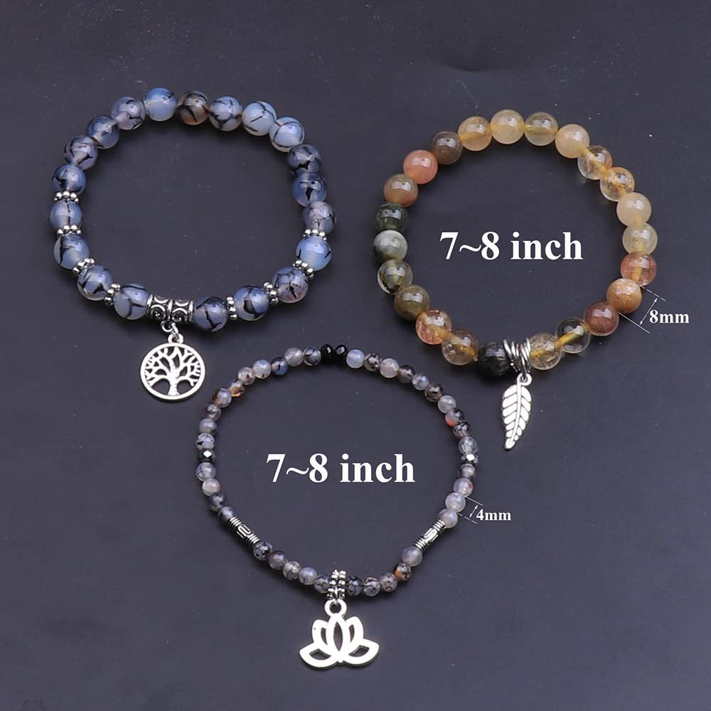 Bohemia Green Agate Tree of Life Lotus Leaf Symbol Bracelet