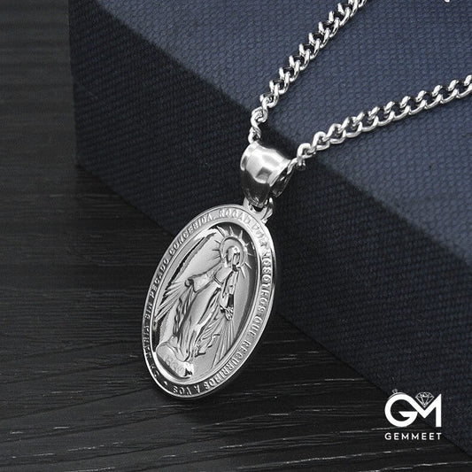 Stainless Steel Vintage Religious Virgin Mary Necklace