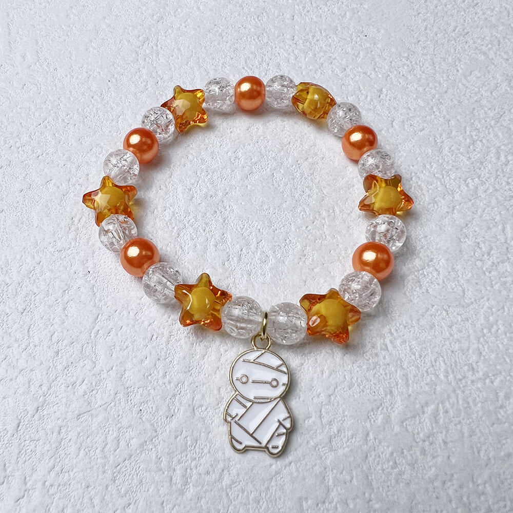 Halloween Pumpkin Bat Bracelet Acrylic Faux Pearl Orange Line Bracelet