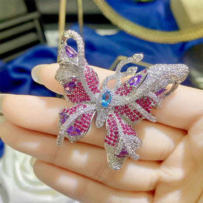 Luxury Fantasy Brooch Necklace for Two Wears Exquisite and Vivid Fantasy Lavender Purple Butterfly Ring