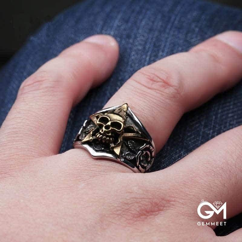 Men's Gothic Pentagram Skull Ring