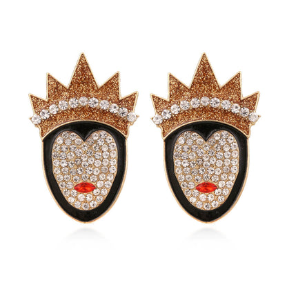 Halloween character shape inlaid zircon crown queen stud earrings dripping oil earrings