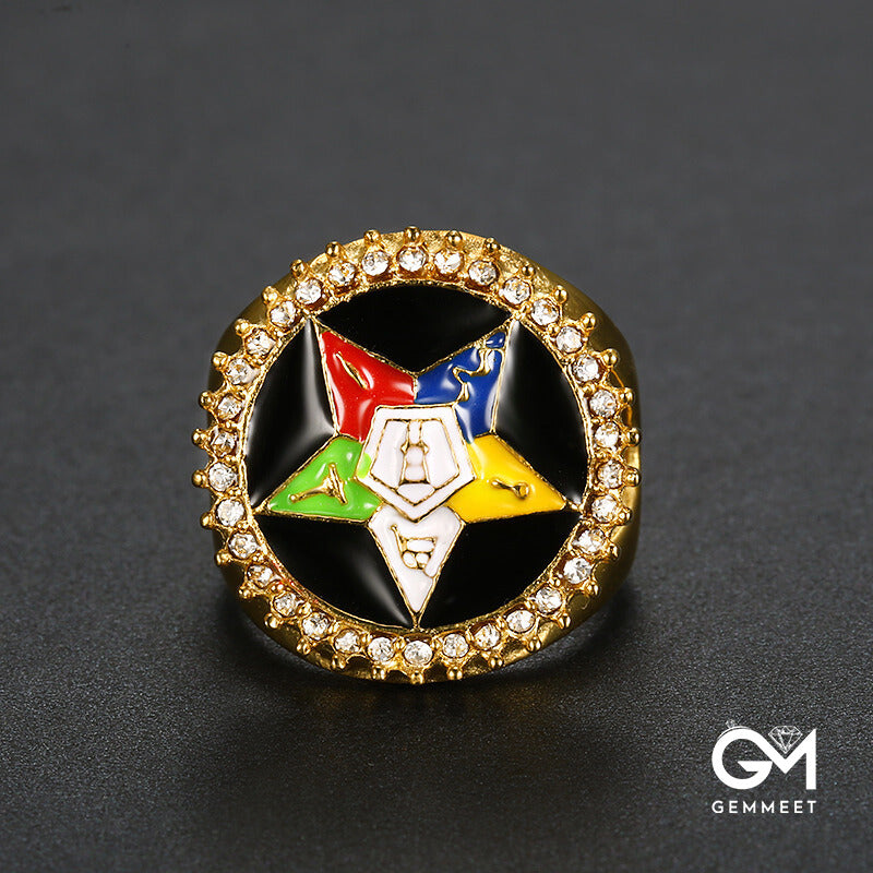 Stainless Steel Colored Star Masonic Ring