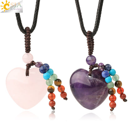 Chakra Color Stones Heart Shape Necklace