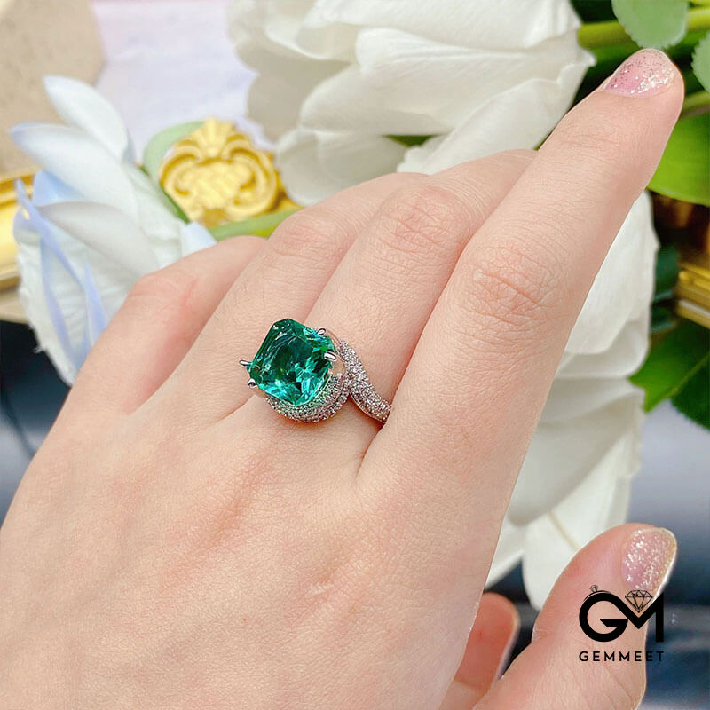 Five-carat Imitation Paraiba Ring Lake Green High Carbon Diamond Fancy Sapphire Ring