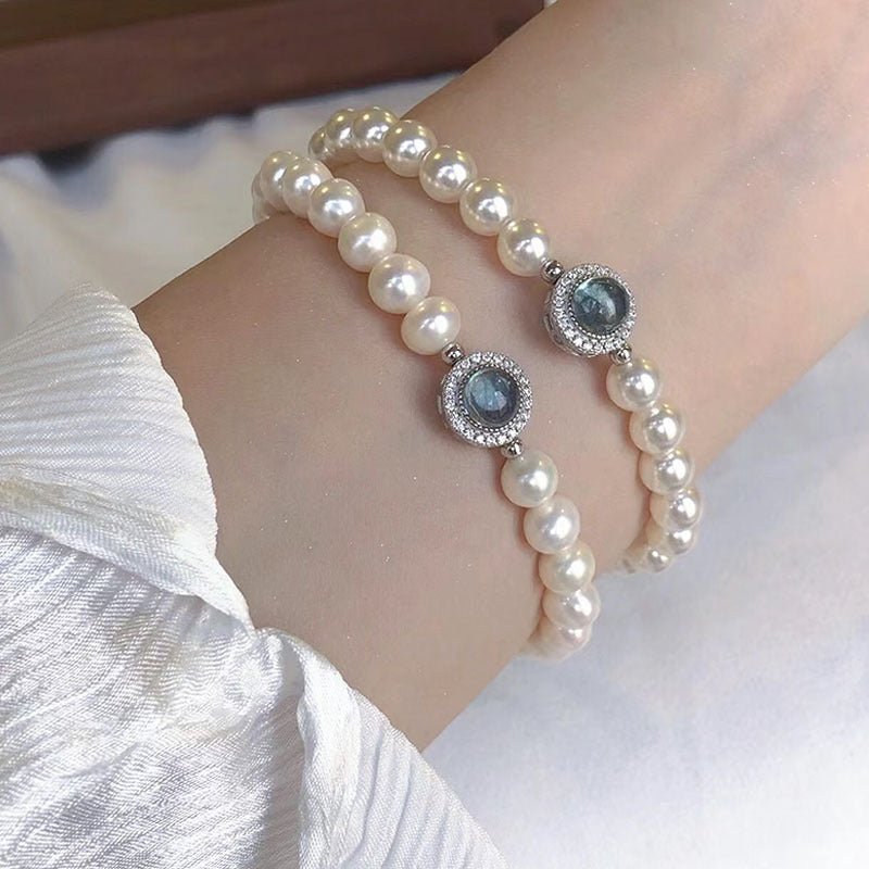 Luxury Aquamarine Pearl Beaded Bracelet