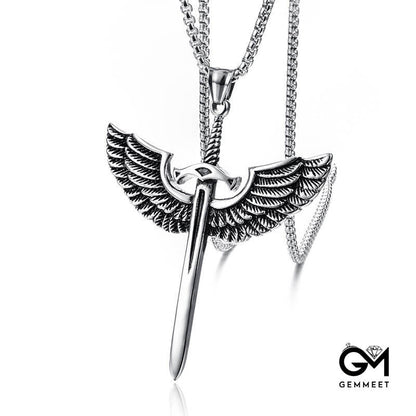 Stainless Steel Cross Punk Sword Pendant Necklace