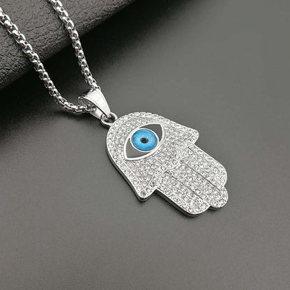 Hip Hop Eye Jewelry Gold Plated Zirconia Hands of Fatima Pendant