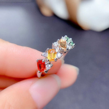 Imitation Natural Colorful Tourmaline Open Ring Bar Ring Tail Ring Wedding Ring