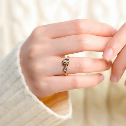 Rose Inlaid Pink Zirconia Ring