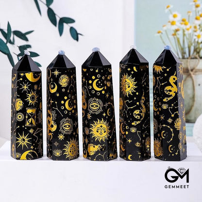 Obsidian Crystal Tower Hexagonal Crystal Wands