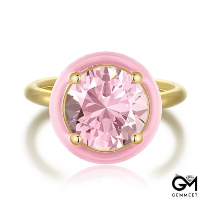 S925 Sterling Silver Pink Round Drop Ring