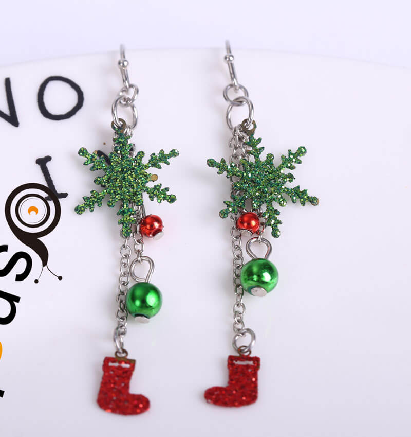 Christmas Present Dusting Onion Powder Openwork Snowflake Earrings