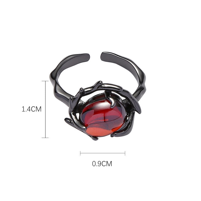 Imitation Pomegranate Red Dark Black Trendy Cool Black Ring