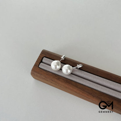 White Simple Design Exquisite 10MM Pearl Earrings