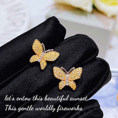 Versatile Fresh Butterfly Necklace Butterfly Bracelet Yellow Diamond Earrings Colorful Treasure Ring Bright Butterfly Set