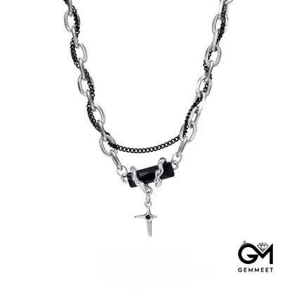 Titanium Steel Multilayer Wound Obsidian Necklace