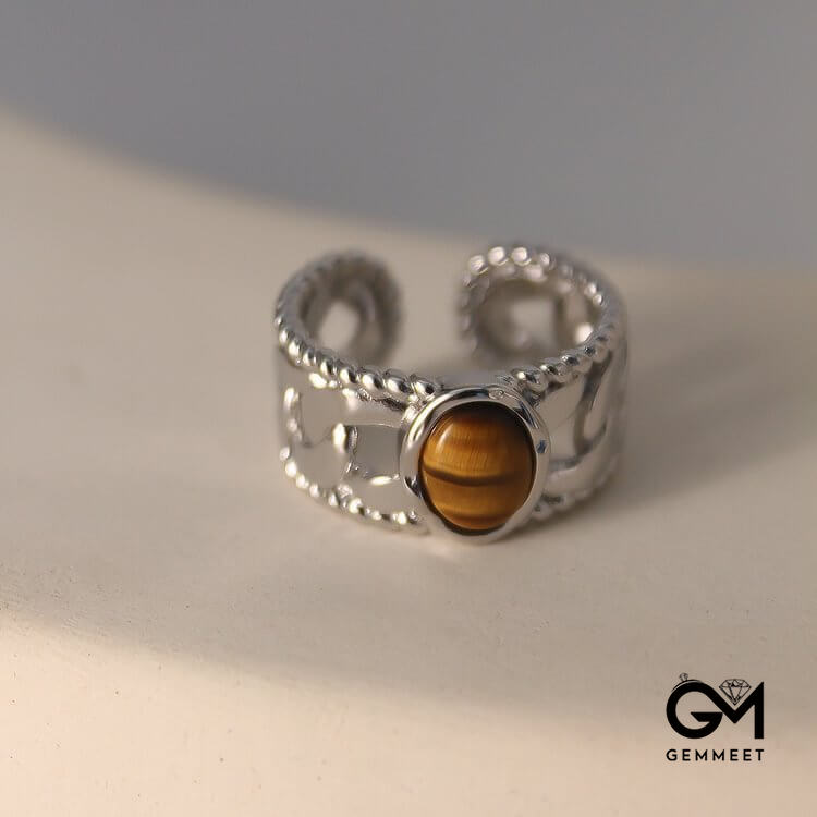 Tiger Eye Open Adjustable Width Ring