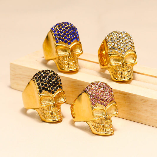 Halloween Funny Vintage Inlaid Zircon Skull Ring