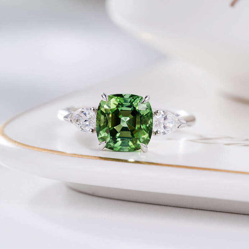 Imitation Natural Green Tourmaline Square Diamond Temperament Beautiful Colorful Treasure Open Ring