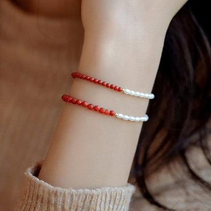 Red Agate With Pearl Gemstone Bracelet