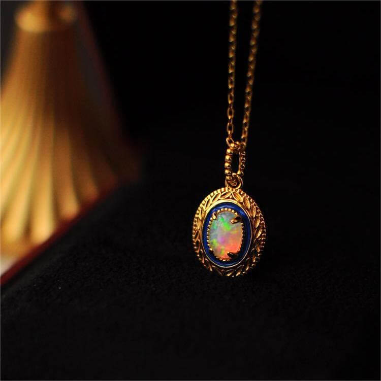 Natural Opal Inlay Pendant Necklace